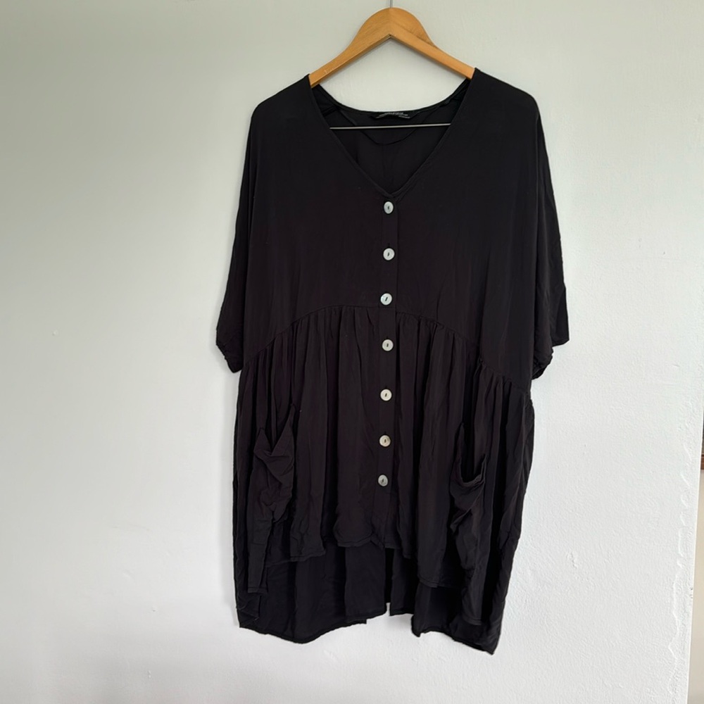 COPY - Zara Oversized Button Down Tunic V Neck Black - Picture 2 of 7